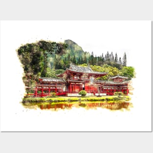 Japanese Temple ❤ Watercolor Sketch Art Style Posters and Art